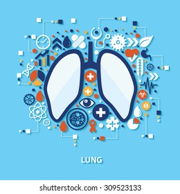 Lung concept design on blue background,clean vector