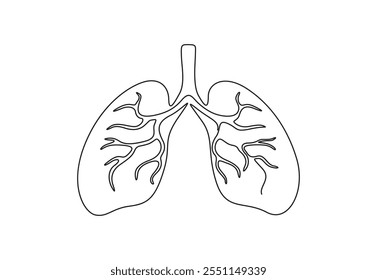 Pulmón continuo de una sola línea de dibujo. Órgano humano. Ilustración vectorial