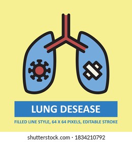 Lung Desease Illustration Vector Icon Filled Outline Style. Editable Stroke. Base 64 x 64 Pixels. Expanded. Perfect Use for Awareness in Banner, Flyer, Presentation, etc.