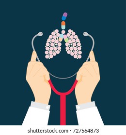 Lung, Detail of a doctor handling his stethoscope.