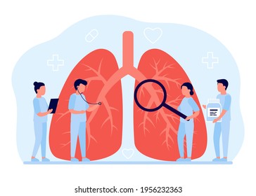 Lung diagnosis healthcare. Concept of lung disease, pulmonology, cancer, pneumonia, tuberculosis. Internal organ inspection check doctors. Respiratory system examination and treatment. Vector