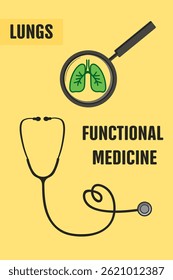 Lung diagnostics and functional medicine visual with stethoscope on yellow background.