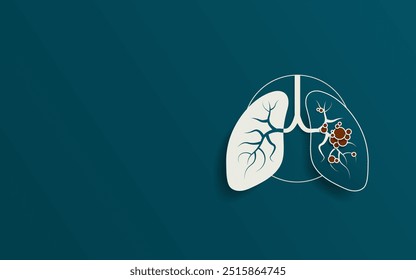 Ilustración de diagrama de pulmón con virus de glóbulos rojos o infección sobre fondo verde con espacio de copia. Diseño sencillo de la Plantilla del sistema respiratorio sin texto. Ilustración vectorial. 