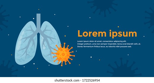 Konzept der Lungenkrankheit. Vektorgrafik auf blauem Hintergrund im Cartoon-Stil. Horizontales Design für medizinische Infografiken, Webbanner, Poster etc.