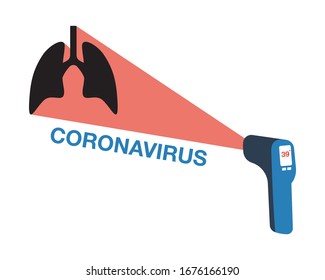 Enfermedad del pulmón. Detección de la enfermedad del coronavirus. Termómetro digital sin contacto con luz infrarroja. Ilustrador de vectores