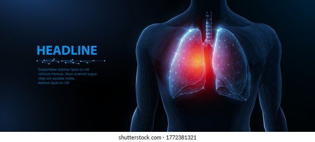 Lung disease in human body. Abstract vector 3d lungs and red spot. Human health, respiratory system, pneumonia illness, biology science, smoker asthma, healthcare concept. Organ anatomy illustration