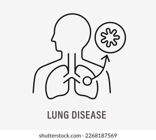 Lung disease outline icon on white background. Editable stroke.