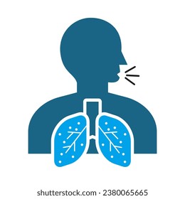 lung disease Pneumonia icons sets, such as bronchitis, bronchial asthma, spirometry and more. Vector illustration isolated on blue dark. Editable stroke.