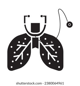 lung disease Pneumonia icons, such as bronchitis, bronchial asthma, spirometry and more. Vector illustration isolated on black white. Editable stroke.
