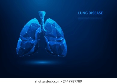 enfermedad pulmonar ciencia tecnología médica estructura de alambre de bajo poli sobre fondo azul. concepto de ciencia médica. Ilustración vectorial diseño fantástico.