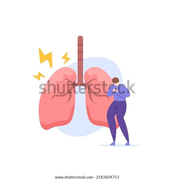lung\
disease. symptoms of pneumonia, Pneumonia, Tuberculosis,\
Bronchitis, chronic obstructive, asthma. a man feels pain in the\
chest. health problems. illustration concept\
design
