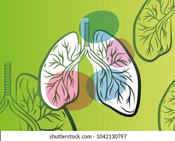 lung drawing with circles in color on a green gradient