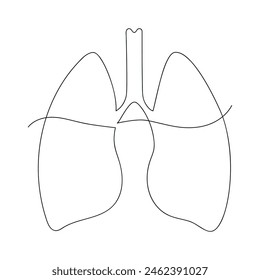 Lung drawn in one continuous line. One line drawing, minimalism. Vector illustration.