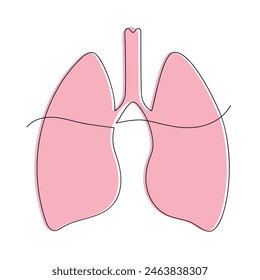 Lung drawn in one continuous line in color. One line drawing, minimalism. Vector illustration.