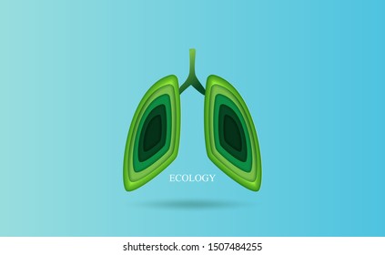 Lung ecology concept idea. Environment health medical human background.Creative design paper cut and craft style layer surface shadow.Eco forest oxygen template.minimal pastel.vector illustration