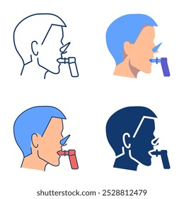 Ícone de teste de função pulmonar definido em estilo plano e linha. Espirometria, teste de função pulmonar. Ilustração vetorial