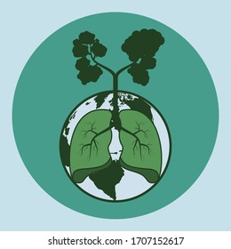Lung, globe and silhoutte of tree vector illustration. Tree the lung of world concept