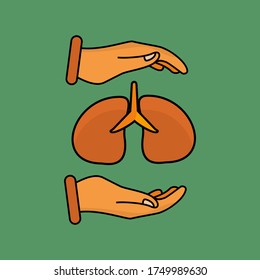 
diseño de pulmón y mano. ilustración de mantenimiento de la salud pulmonar. en un estilo plano.