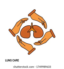 
lung and hand design. illustration of maintaining lung health. in a flat style.