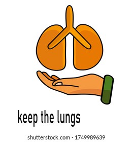 
lung and hand design. illustration of maintaining lung health. in a flat style.