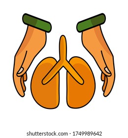 
diseño de pulmón y mano. ilustración de mantenimiento de la salud pulmonar. en un estilo plano.
