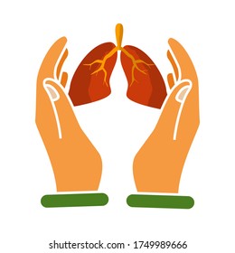 
lung and hand design. illustration of maintaining lung health. in a flat style.