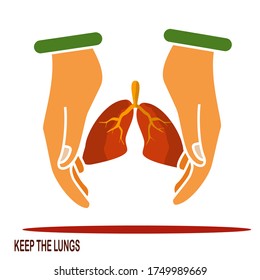 
lung and hand design. illustration of maintaining lung health. in a flat style.