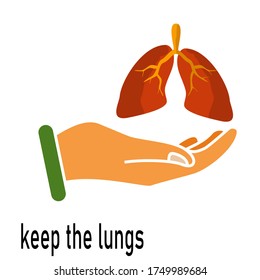 
Lungen- und Handdesign. Veranschaulichung der Erhaltung der Lungengesundheit. in einem flachen Stil.