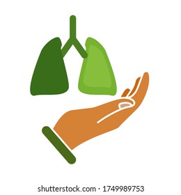 
lung and hand design. illustration of maintaining lung health. in a flat style.