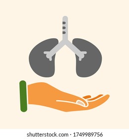 
lung and hand design. illustration of maintaining lung health. in a flat style.