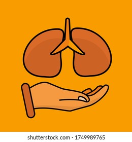 
diseño de pulmón y mano. ilustración de mantenimiento de la salud pulmonar. en un estilo plano.