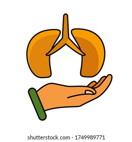 
Lungen- und Handdesign. Veranschaulichung der Erhaltung der Lungengesundheit. in einem flachen Stil.