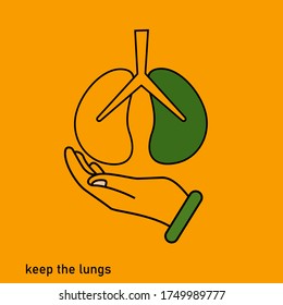
lung and hand design. illustration of maintaining lung health. in a flat style.
