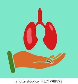 
lung and hand design. illustration of maintaining lung health. in a flat style.