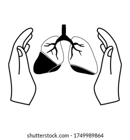 
diseño de pulmón y mano. ilustración de mantenimiento de la salud pulmonar. en un estilo plano.