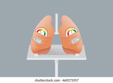 Lung have a channel for inserts a coin into machine. Heart have scale of engine. This illustration is concept about stomach diseases and medical fee.