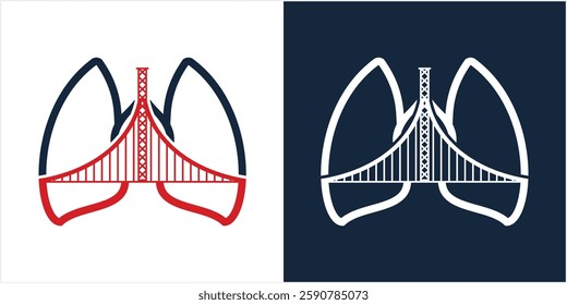 lung health and bridge logo design vector illustration