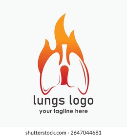 lung health logo design vector illustration, lungs and fire logos concept
