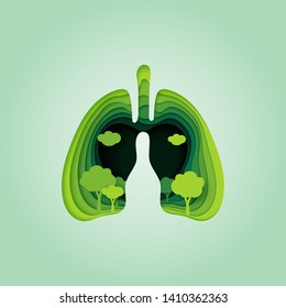 Lung and heart of nature concept paper art style.Environment and ecology conservation concept.Vector illustration.