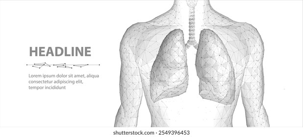 Lunge und menschlicher Körper. Abstrakte Vektor 3D-Lungen auf Körperhintergrund. Menschliche Gesundheit, Atemwege, Lungenentzündung, Biologie, Raucher Asthma, Gesundheitskonzept. Organanatomie