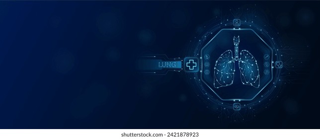 Lung human chip in electronic circuit board microchip processor technology medical. Innovative health care information processing of digital hi tech future. Empty space for text. Banner vector.