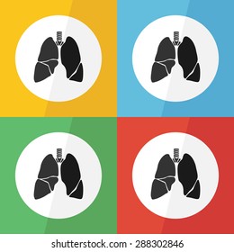 Lung icon ( flat design ) on different color background ( front view ) Use for lung disease ( Tuberculosis , Pneumonia , Lung cancer , Bronchitis , MERS virus , etc )