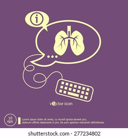 Lung icon and keyboard design elements. Line icons for application development, web page coding and programming, creative process.