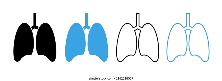 Icono de pulmón. Sistema respiratorio del cuerpo. Iconos de línea de pulmón para la salud. Logo para asma, cáncer y neumonía. Órganos de aliento aislados sobre fondo blanco. Vector.