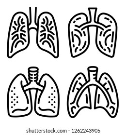 Lung icon set. Outline set of lung vector icons for web design isolated on white background