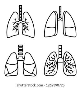 Lung icon set. Outline set of lung vector icons for web design isolated on white background