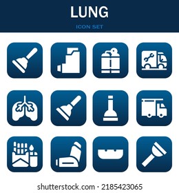 Lung Icon Set. Vector  Illustrations Related With Plunger, Inhalator And Oxygen Tank