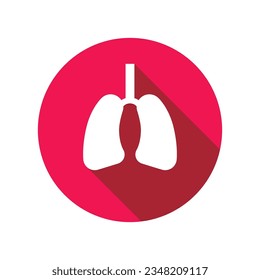 Lung icon vector illustration design, lungs flat circle icon design with long shadow