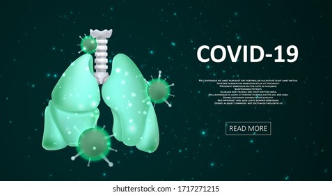 Lung infection covid-19. Sars disease, coronavirus in the lung. Viral disease epidemic outbreak. Graphic concept for your design