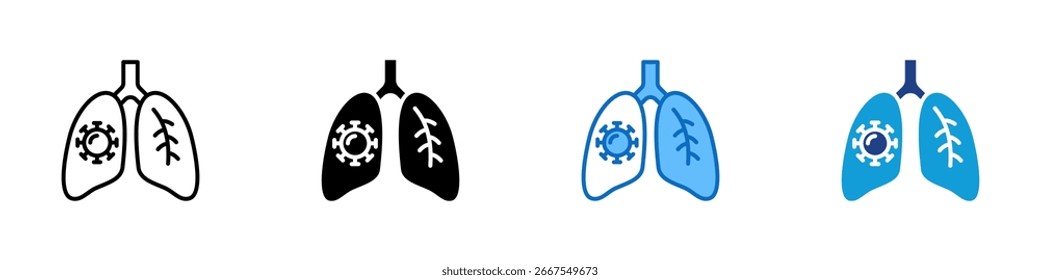Lung Infection Multiple Style Icon Design Vector - Lungs with a virus inside, representing respiratory infection or viral disease